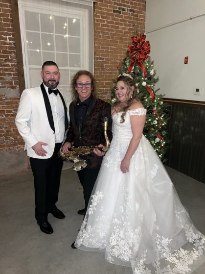 MattyB performing live saxophone during a wedding reception in Southwest Florida
