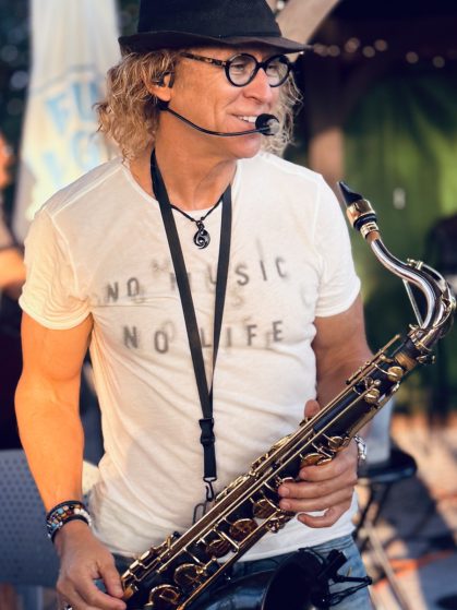 MattyB Entertainment saxophonist performing live music for a wedding reception in Southwest Florida
